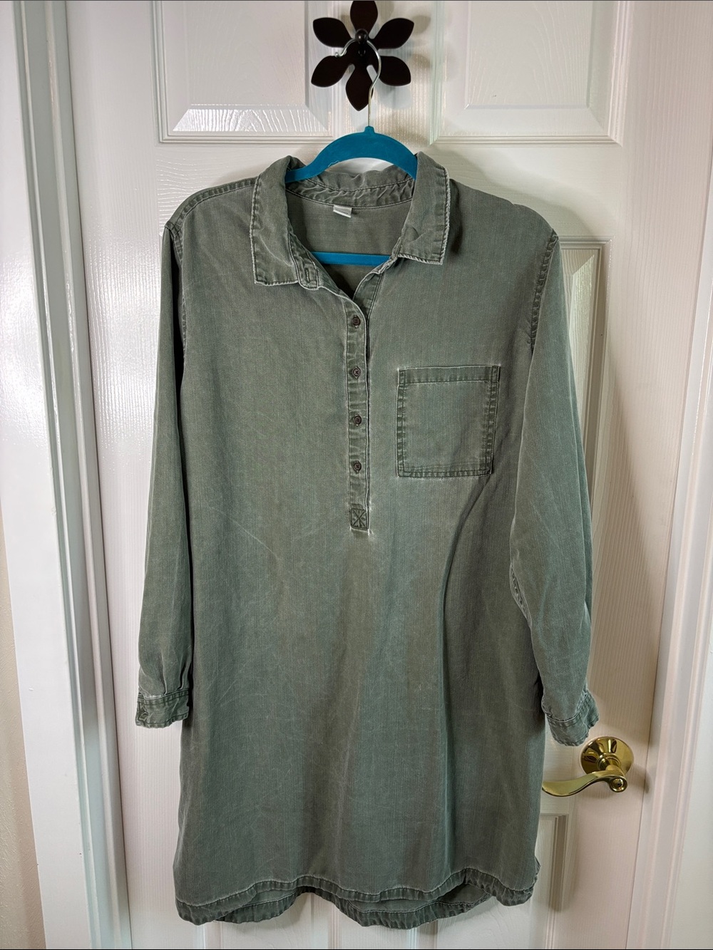 Old Navy Olive Green Casual Button-Down Pullover Tunic Shirt Dress Size XL